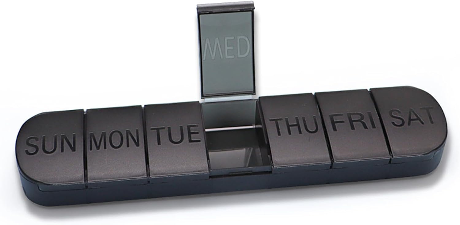 vgggrd Pill Boxes 7 Day, Pill Organiser, Travel Pill Box 7 Day 1 Times a Day, Portable Weekly Pill Box Large Tablet Box to Hold Vitamins, Cod Liver Oil, Supplements and Medication (Black)