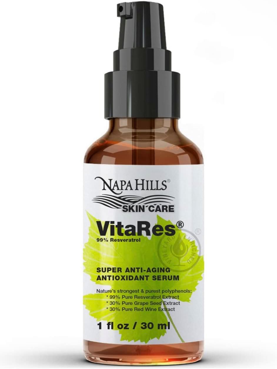 Napa Hills Liquid VitaRes Resveratrol Drops Skincare - Super Concentrated, Natural, Superior Bioavailability - Grape Skin, Grape Seed, Resveratrol (1 Fl Oz, 99% Strength)
