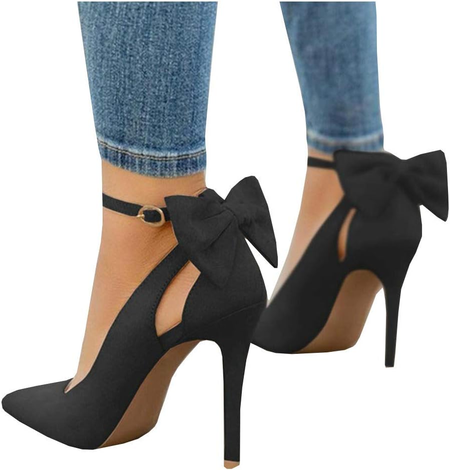 PiePieBuy Women's Pointed Toe High Heels Ankle Strap D'Orsay Pumps Shoes Bow Wedding Bowtie Back Dress Sandals