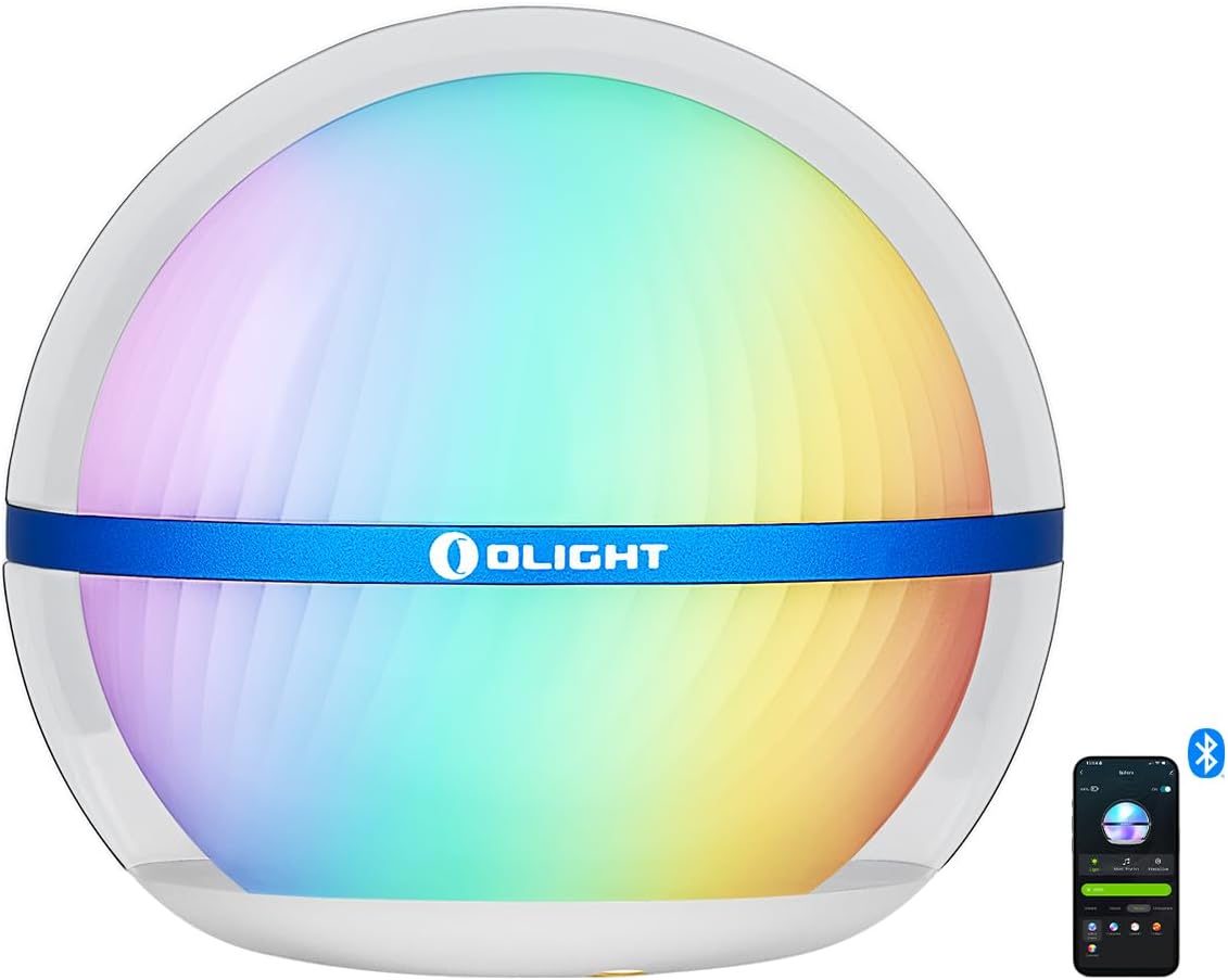 OLIGHT Sphere Smart Night Light, 75 lumens Stepless Dimming Table Lamp with Remotely APP Control, Magnetic Rechargeable RGB Ambient Light for Sleeping, Reading, and Relaxation
