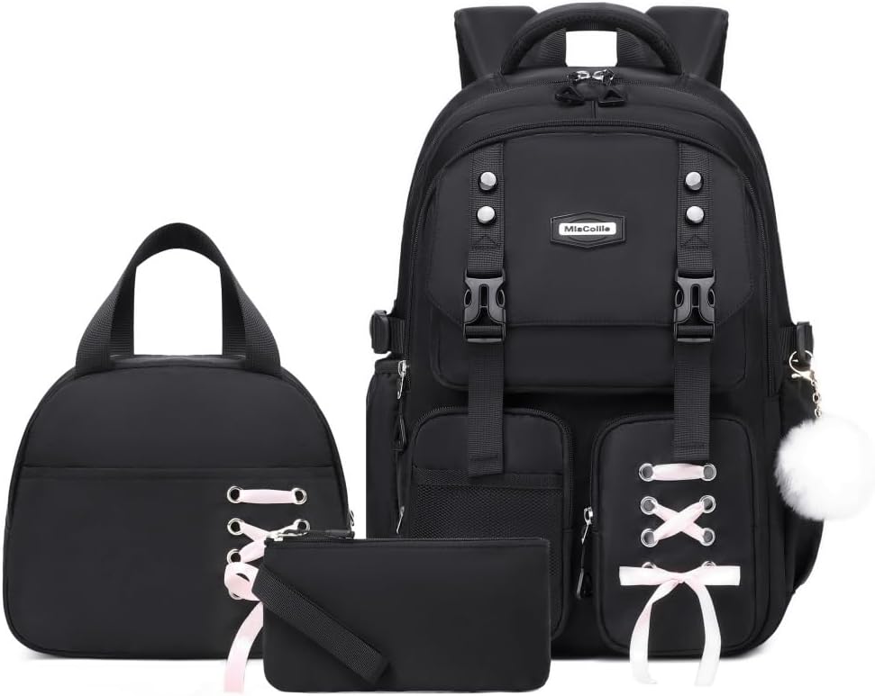 Girls Backpack with Lunch Box and Pencil Case for Kids Elementary Middle High School Backpacks Lightweight Travel Daypack Large Cute Bookbags for Teens Girls Women Students