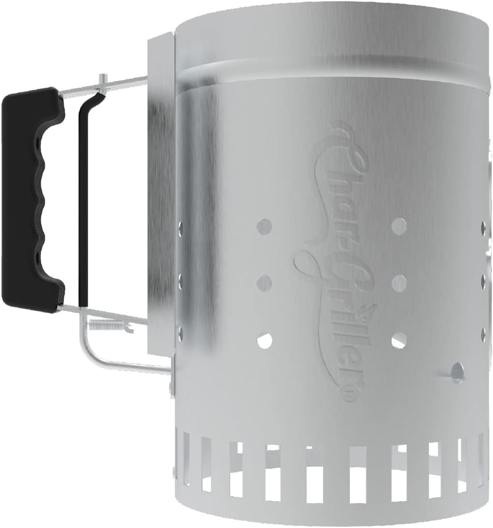 Char-Griller® Charcoal Grill Chimney Starter with Quick Release Trigger for Quickly Lighting BBQ Coals, Compatible with Any BBQ Charcoal Grill, 12-Inch