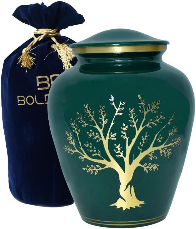 Tree of Life Large Cremation Urn for Human Ashes | 200 Cubic Inches | Decorative Urn for Ashes Adult Female & Male, Funeral Urns - Dark Green