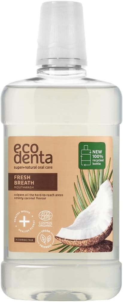 Ecodenta Fluoride Free Mouthwash Alcohol Free - Certified Organic Minty Coconut Mouth Wash for Bad Breath 500ml