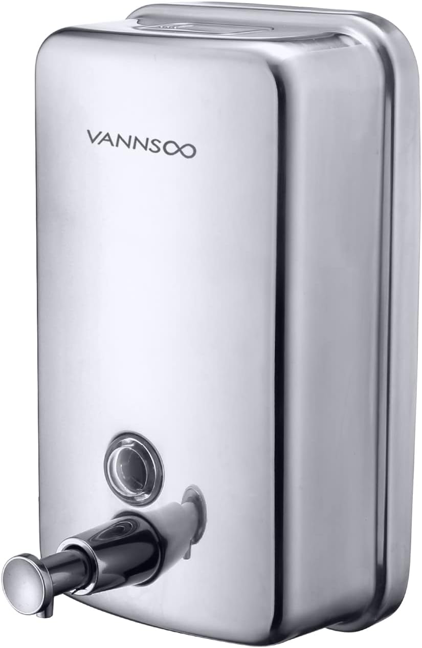 Commercial Soap Dispenser Wall Mount Stainless Steel Manual Liquid Pump Rust-Proof Leak Free for Bathroom (34 fl.oz./1000ml)