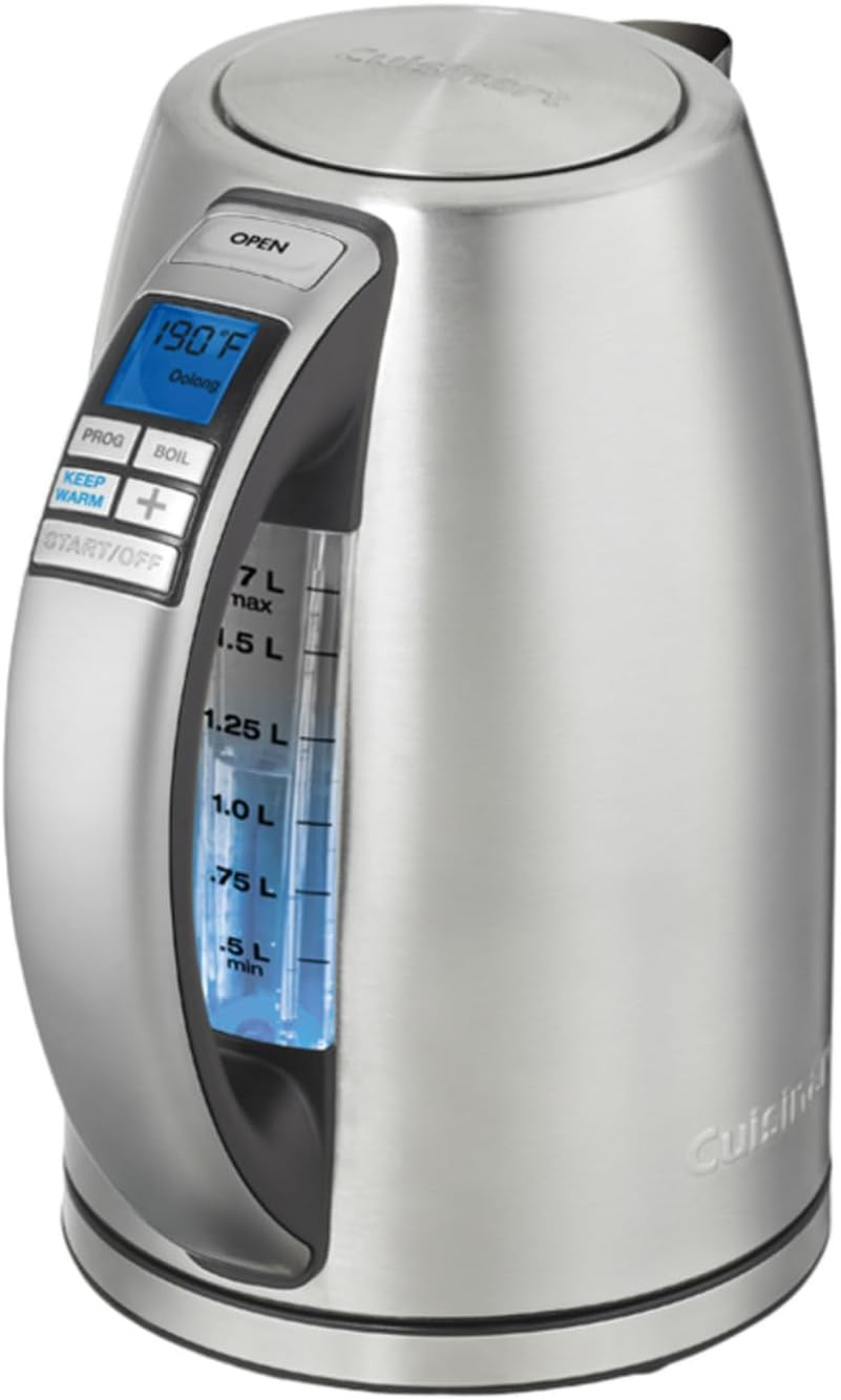 Cuisinart PerfecTemp 1.7-Liter 1500-Watt Stainless Steel Cordless Programmable Kettle with Six Presets, Stay-Cool Handle, and 360-Degree Swivel Power Base With LED display