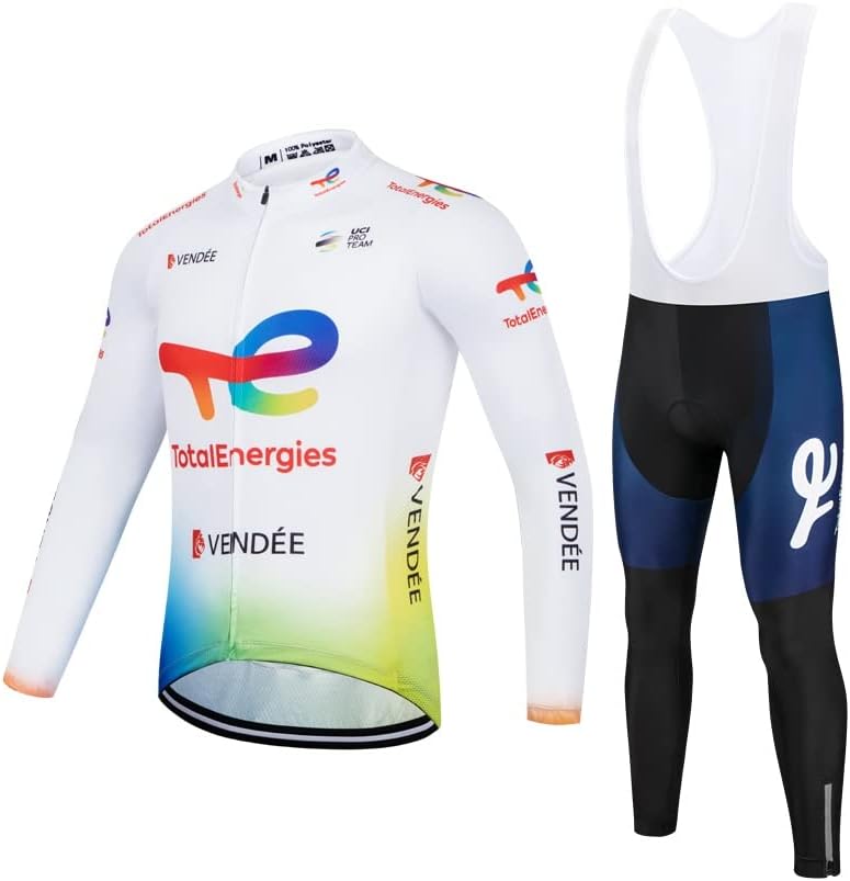Pro Team Totalenergies Spring Cycling Jersey Set,Mens Long Sleeve Thin Sunscreen Breathable Bike Clothing