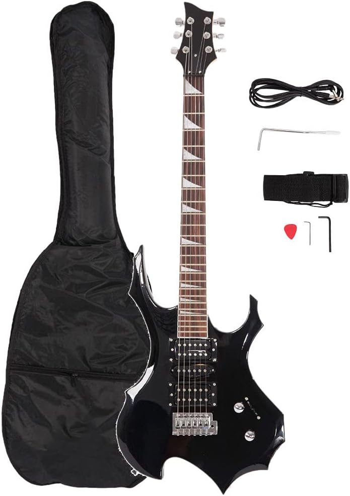 Bonnlo Electric Guitar Flame Style Design HSH Pickup for Beginner with Accessories, Bag, Strap, Tremolo Arm, Plectrum, Neck Adjustment Key, Cable (Black)