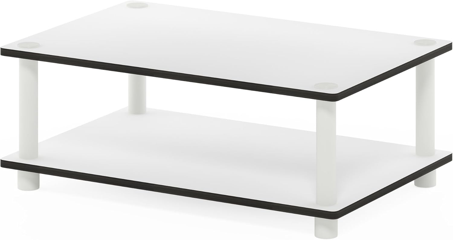 Furinno Just 2-Tier No Tools Coffee Table, White w/White Tube