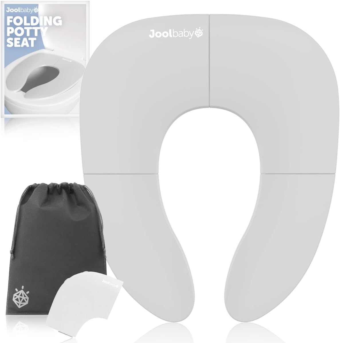 Jool Baby Folding Travel Potty Seat for Girls, Fits Round & Oval Toilets, Non-Slip Suction Cups, Includes Free Travel Bag (Grey)