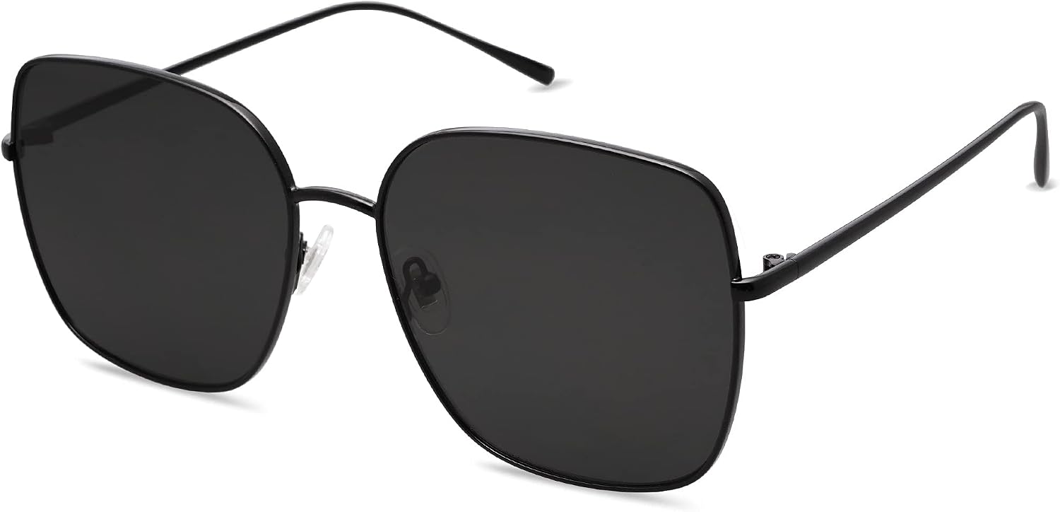 SOJOS Trendy Oversized Square Metal Frame Sunglasses for Women Men Retro Big Flat Lens UV Protection Sunglasses SJ1146