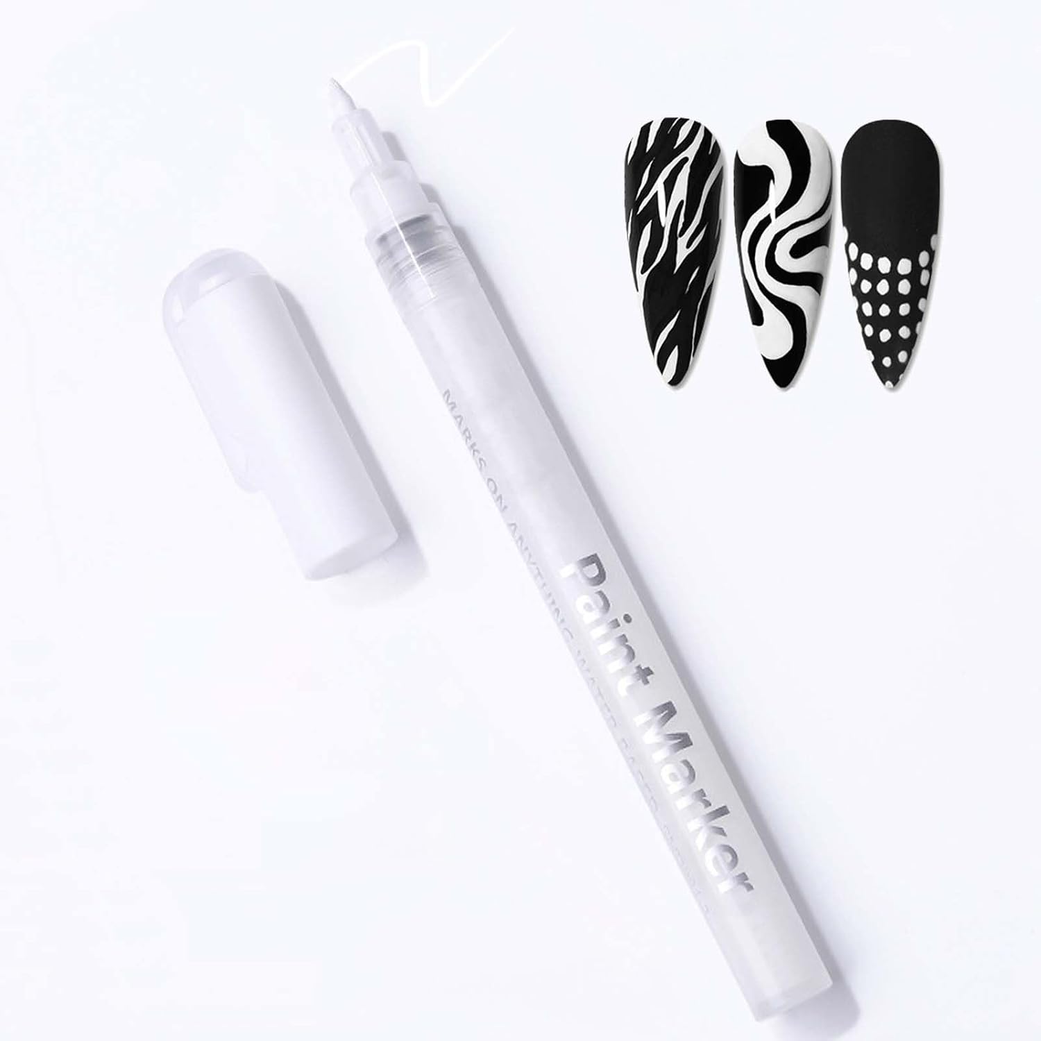 Quick Dry Fine Tips Nail Art Pens for DIY Nail Decoration, Fine Point Nail Polish Pen with Quick Dry Formula for Dot and Line Art, White