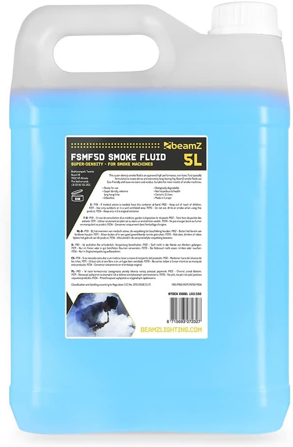 beamz High-Density Smoke Machine Fluid 5L - Professional Fog Liquid Compatible with All Foggers, Ideal for DJ Effects, Theatrical Haze and Stage Events