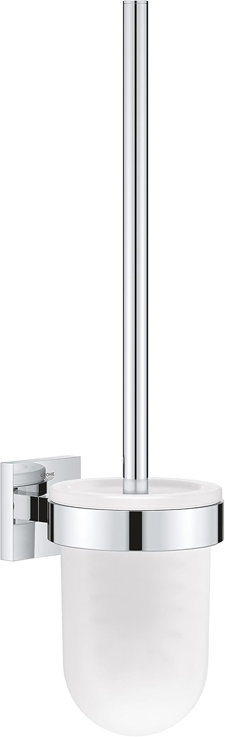 GROHE Start Cube Toilet Brush Set (Material: Glass & Metal, Wall Mounted, Durable Sparkling Sheen, Including Screws and Dowels), Size 399 mm, Extra Easy to Fit with GROHE QuickGlue, Chrome, 40977000