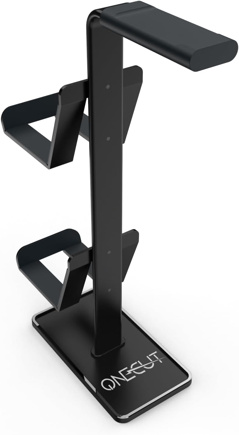 OneCut 3in1 Headphone Holder Game Controller, Gaming Headset Stand, Dual Headphone Holder with Base (Black)
