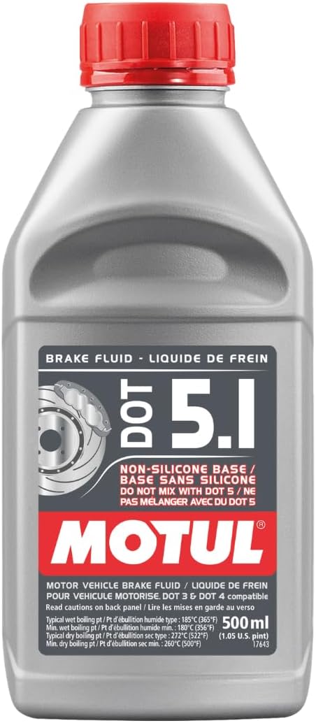 Motul DOT 5.1 Synthetic Brake Fluid – High Performance Non-Silicone Fluid for ABS, ESP & Hydraulic Brake Systems with High Boiling Point Protection – 500mL