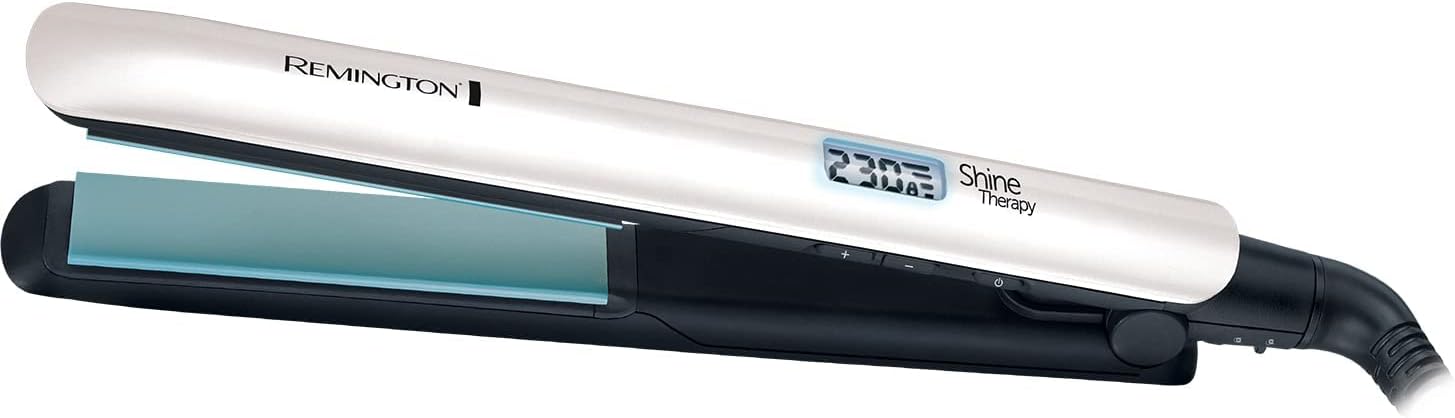 Remington Shine Therapy Hair Straightener with Advanced Ceramic coating infused with Moroccan Argan Oil for sleek & smooth glide, Floating plates, Digital display, 9 settings 150°C–230°C, S8500 | Infused with Moroccan Argan Oil, Floating Plates for sleek, smooth glide, 9 Settings, Digital Display, S8500