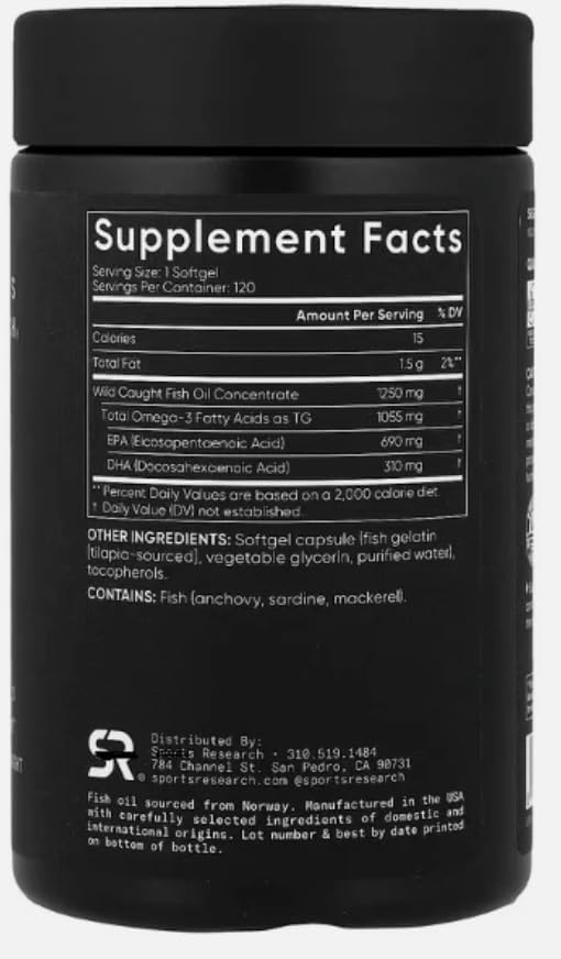 SP0RTS Research Omega-3 Fish, Oil, Triple Strength Wild 120 Softgels - Sports R