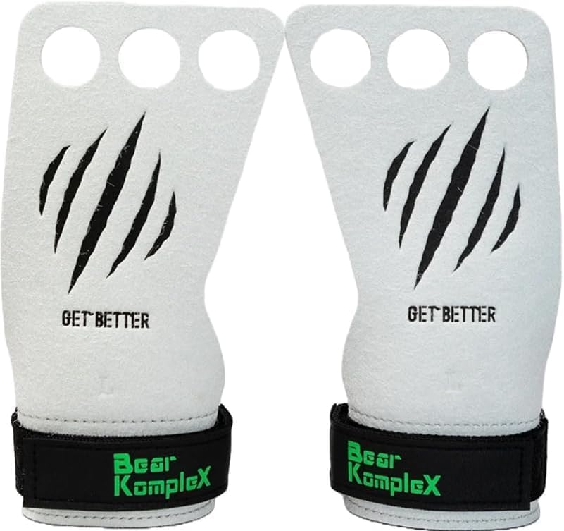 Bear KompleX 3 Hole Pinnacle Hand Grips for Workouts, Pull-ups, Weightlifting, WOD Gymnastics, Crosstraining Palm Grips with Wrist Wraps, Hand Protection from Rips and Blisters