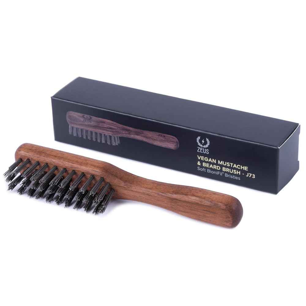 ZEUS Vegan Beard Brush for Men, Synthetic Bristle Grooming Tool with Handle
