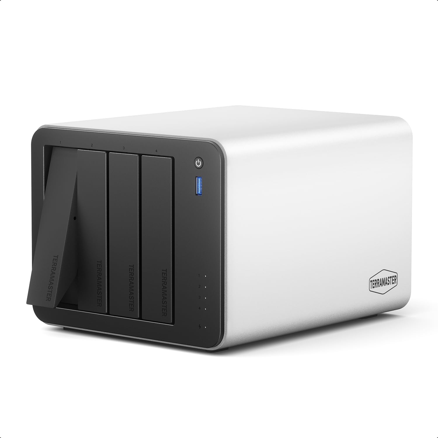 TERRAMASTER F4-425 Pro NAS 4-Bay, Intel N350 8-Core, 16GB DDR5 (Diskless) | 5GbE LAN x 2, M.2 Slot x 3, AI-Native OS TOS 7, OpenClaw Supported, Network Attached Storage for Multimedia and VM (Diskless)
