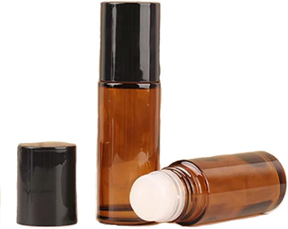 2 Pcs 50ml Glass Empty Roller Bottles, Deodorant Roll On Bottles Deodorant Containers,Roller ball deodorant container, Empty Roller Ball Bottles For Essential Oils Perfume Cosmetics (2pcs Round Brown)