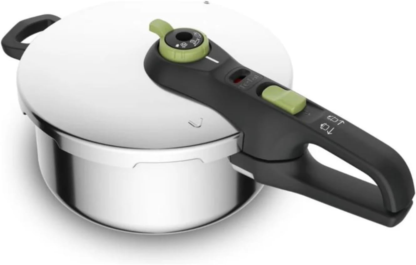 Tefal Secure Trendy P2580400 Pressure Cooker 4 L,2-Stage Cooker Intensive Level 117 °C,Gentle Level 112 °C,Induction Capsule Base,Suitable for All Cookers,Short Side Handle,Black,Green