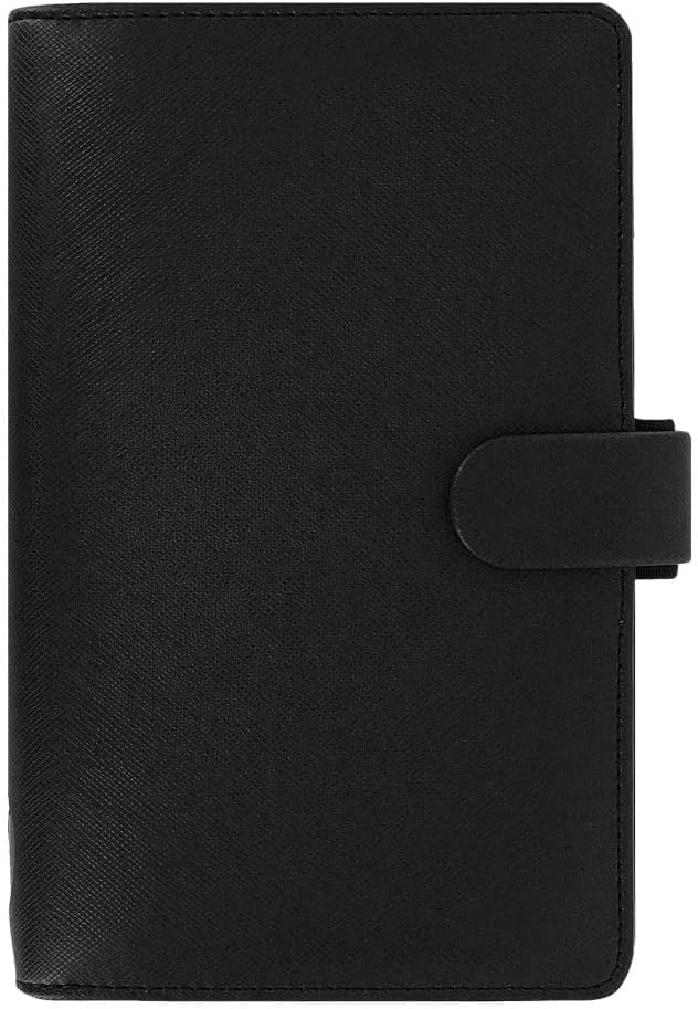 Filofax Saffiano Organizer, Personal Compact Size, Black - Cross-Grain, Leather-Look, Six Rings, Two-Weeks-to-View Insert, English (C022469)