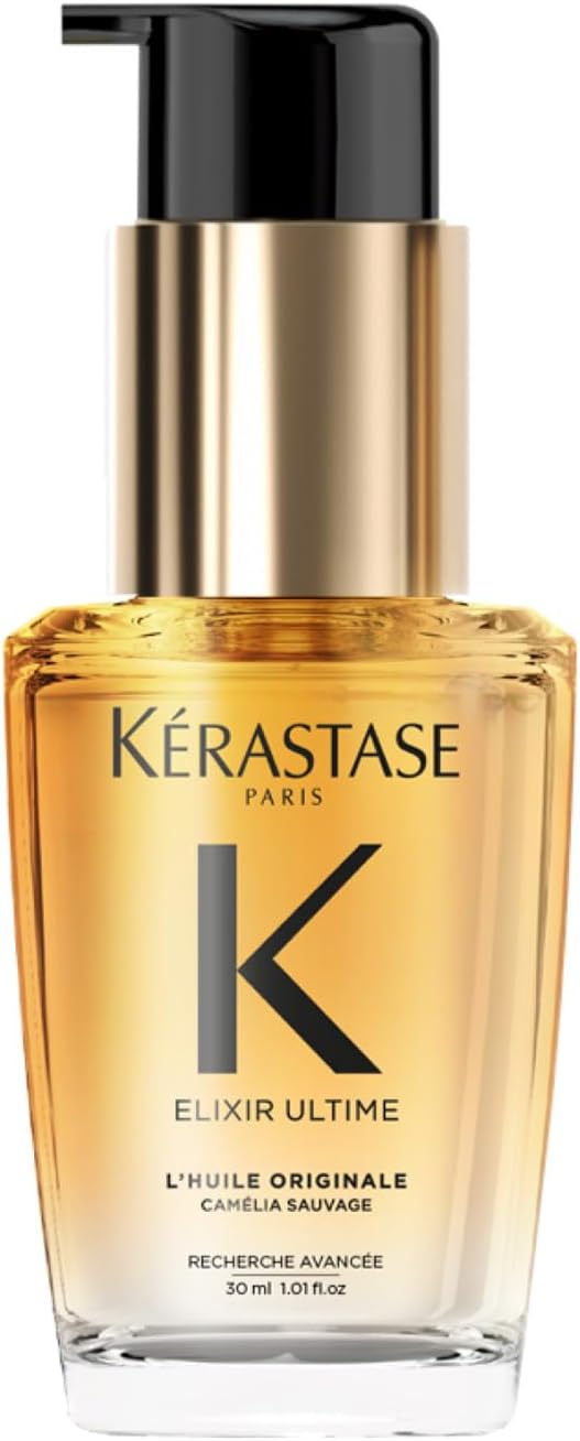Kérastase Elixir Ultime Hair Oil, Nourishes Dull Hair, For All Hair Types, Strengthens and Protects Hair From Heat, With Argan and Camellia Oil, L'Huile Originale