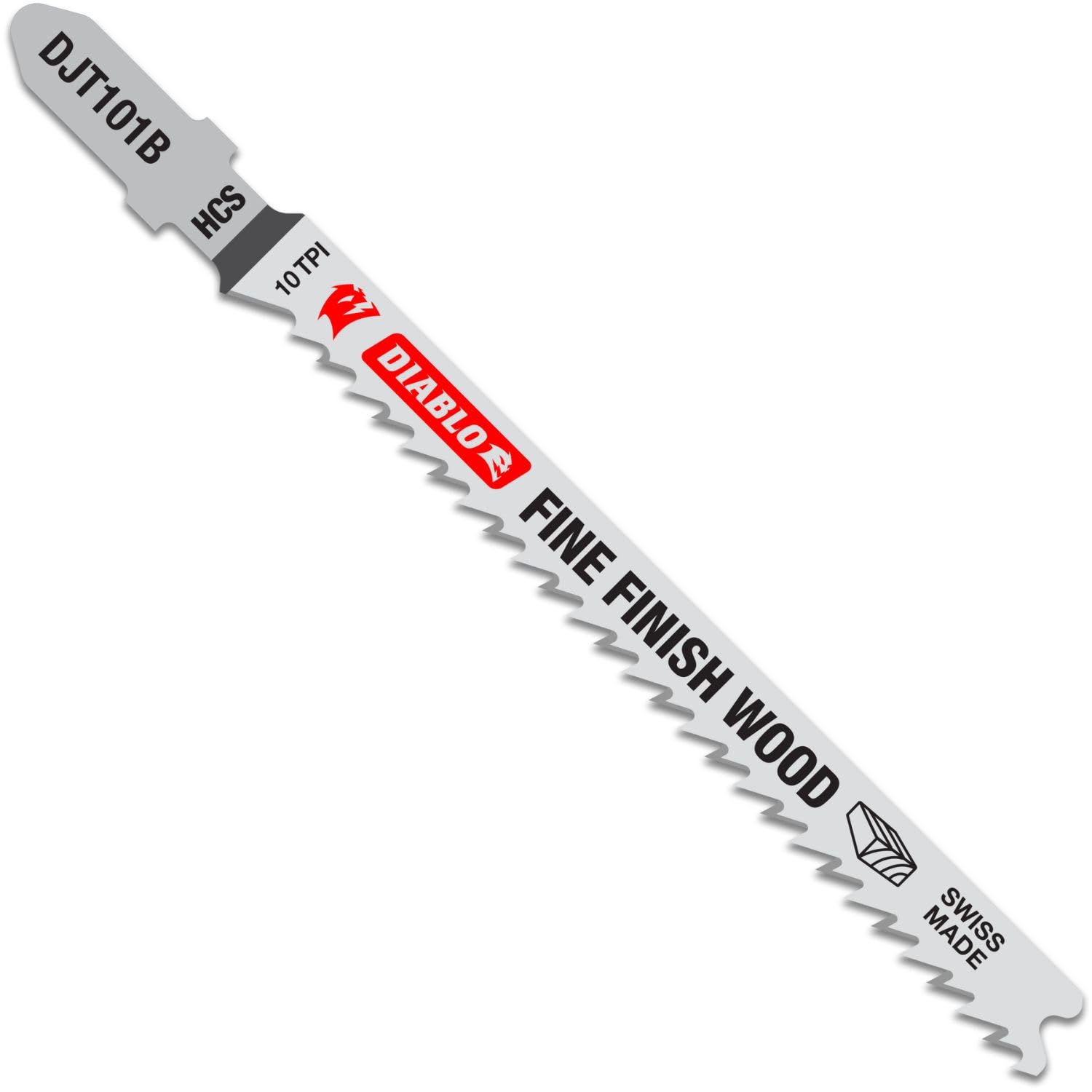 Diablo High Carbon Steel Jig Saw Blades for Wood - Fine Finish Wood Cutting - High Carbon Steel Tooth Design - T-Shank - 4" Length, 10 TPI, 5-Pack - DJT101B5