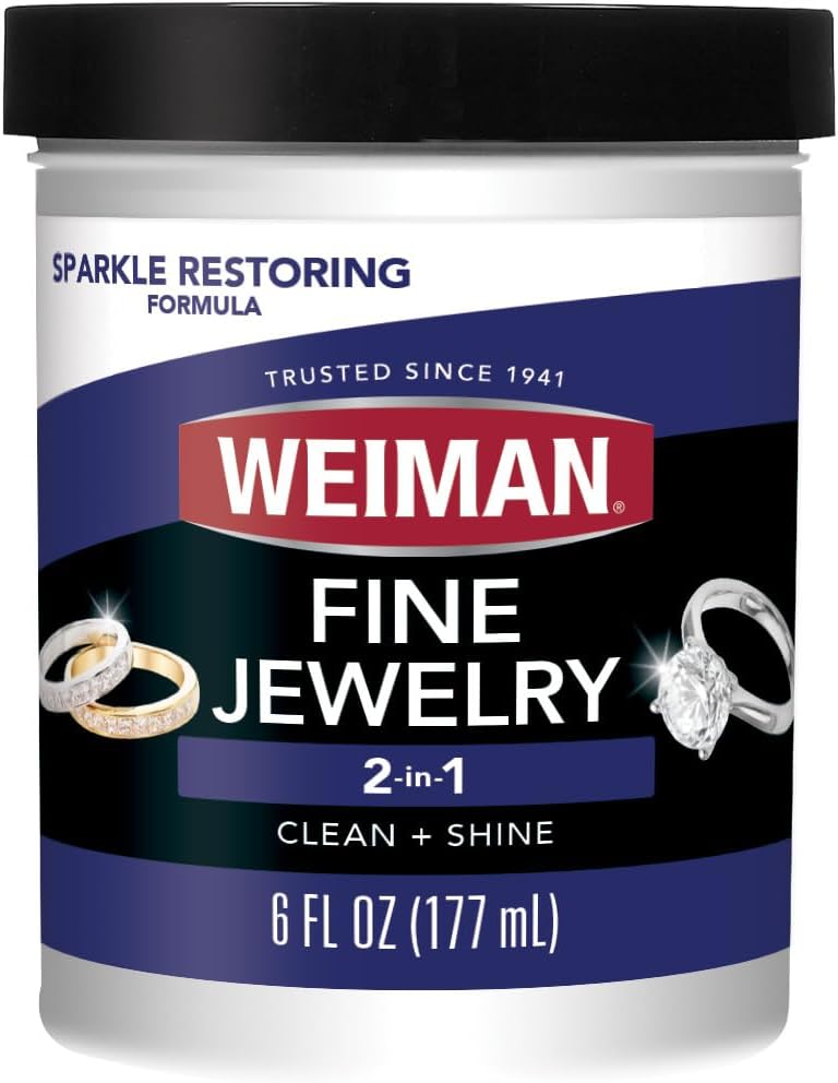 Weiman Fine Jewelry Cleaner Liquid with Cleaning Brush – Restores Shine & Brilliance to Gold, Platinum, Precious Gemstones & Diamond Jewelry, 6 Oz
