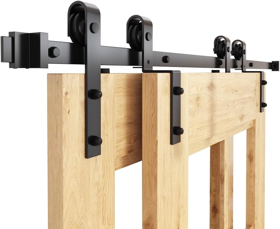 WINSOON 305cm Single Track Barn Door Bypass Track Kit for Double Barn Door,Heavy Duty Sliding Door Kit for 153cm Wide Interior Doors