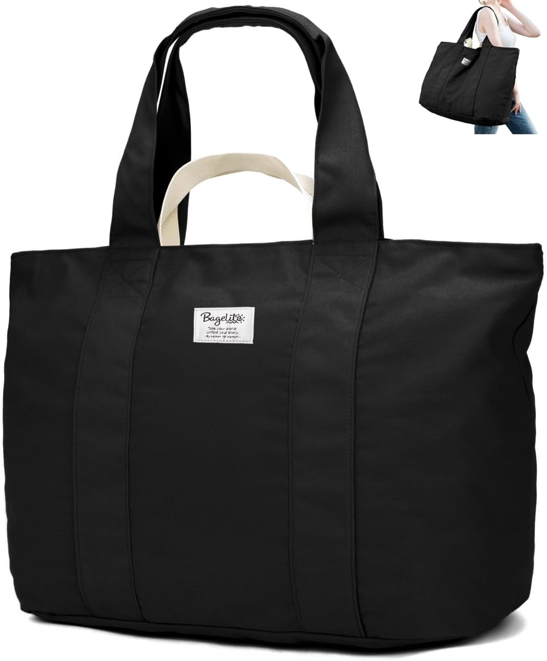 Bagelite 22'' 50L 100% Cotton Oversized Travel Tote Bag for Women - Tear-Resistant, Overnight/Weekend/Beach Bag