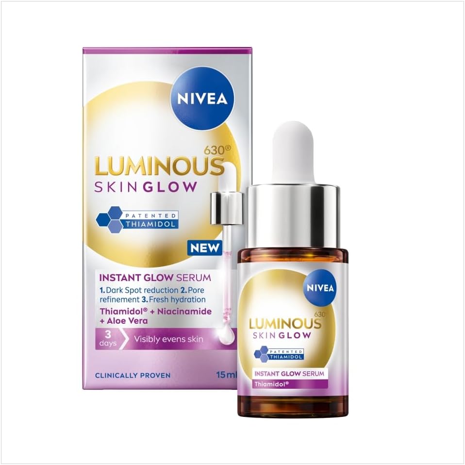 NIVEA Luminous 630 Even Glow Serum with Thiamidol 15ml, Serum for Face with Niacinamide and Aloe Vera, Refines Pores and Hydrates for Clear and Glowing Skin