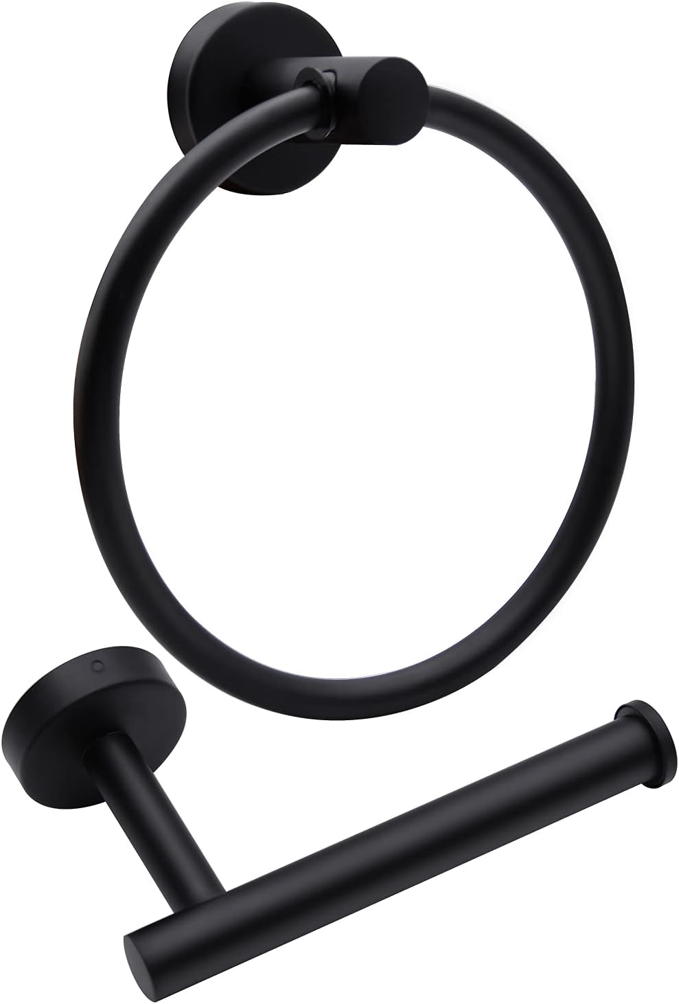 Black Toilet Paper Holder and Towel Ring Set, Sturdy Bathroom Hardware Set, Stainless Steel Hand Towel Holder and Towel Hanger with Hardware Pack, for Bathroom Kitchen (2pcs Matte Black)