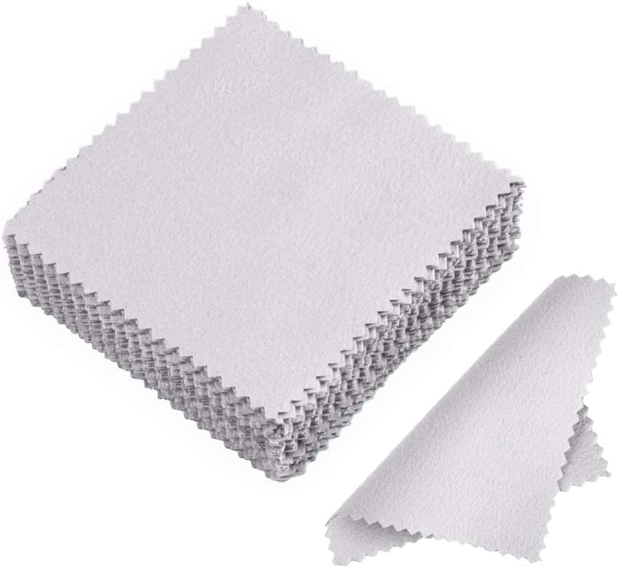 SKYPRO 50pcs Jewelry Cleaning Cloth Polishing Cloth for Sterling gold-silver Platinum Watch Non Toxic Tarnish Remover Keeps Jewelry Clean and Shiny (Light Gray, 3.15 x 3.15)