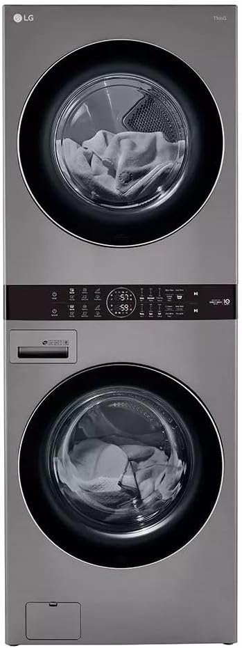 LG WashTower Stacked Smart Laundry Center 4.5 Cu.Ft. Front Load Washer & 7.4 Cu.Ft. Gas Dryer in Graphite Steel WKG101HVA