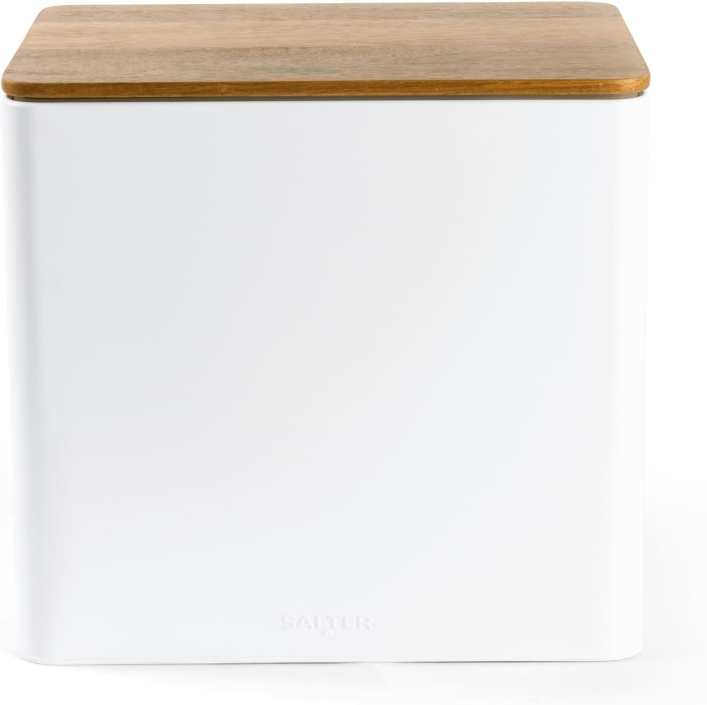 Salter BW12899WEU7 Toronto Bread Bin – Acacia Wooden Lid, Powder Coated Finish, Easy Clean, Store Bread, Bagels, Pastries, Large Bread Bin Storage Container, Holds 2 Loaves of Bread, White/Wooden