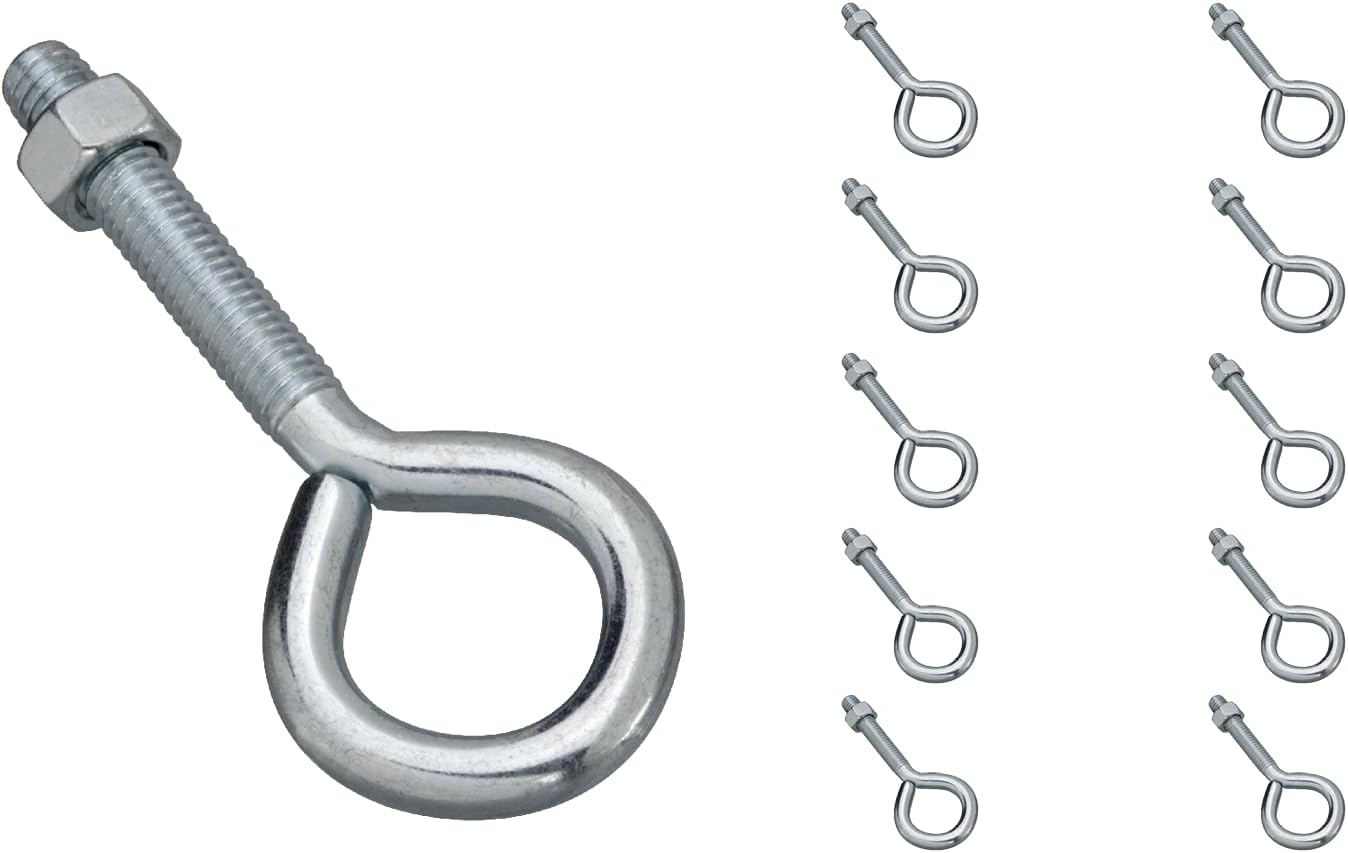 National Hardware N347-252 2160 Zinc Plated Steel Eye Bolts 10-Pack 3/8 in x 4 in with 160 lbs Safe Working Load for Home Industrial Interior Exterior Applications