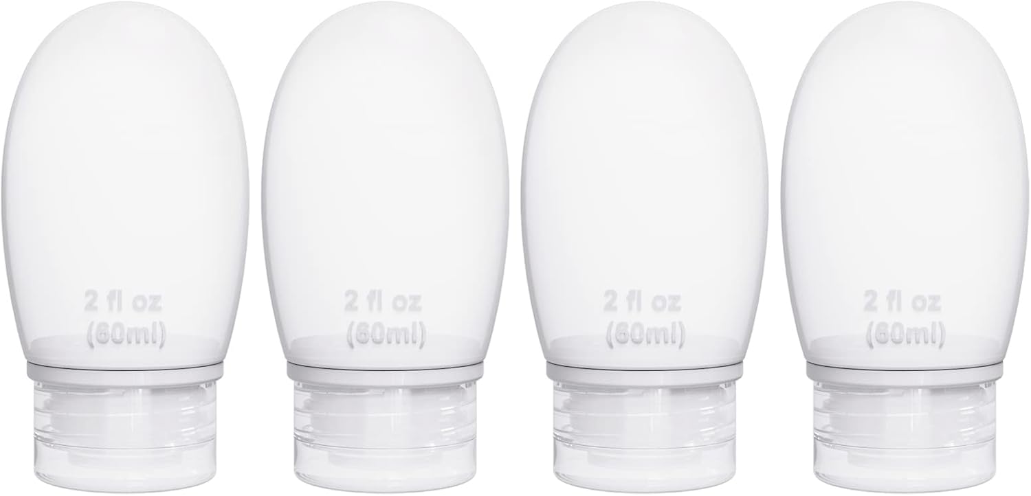 Silicone Travel Bottles for Toiletries TSA Approved Travel Size Containers Set 4 Pack Portable Leak Proof Refillable Cosmetic Squeeze Bottles Shampoo Hair Conditioner Body Lotion Bath Shower Gel
