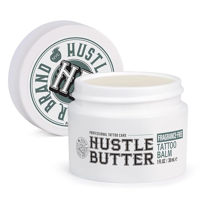 Hustle Butter Fragrance Free Tattoo Aftercare 1oz Travel Size Tattoo Balm, Unscented Vegan Tattoo Butter and Healing Cream for Sensitive Skin, Moisturizer That Brightens Old Ink, No Petroleum