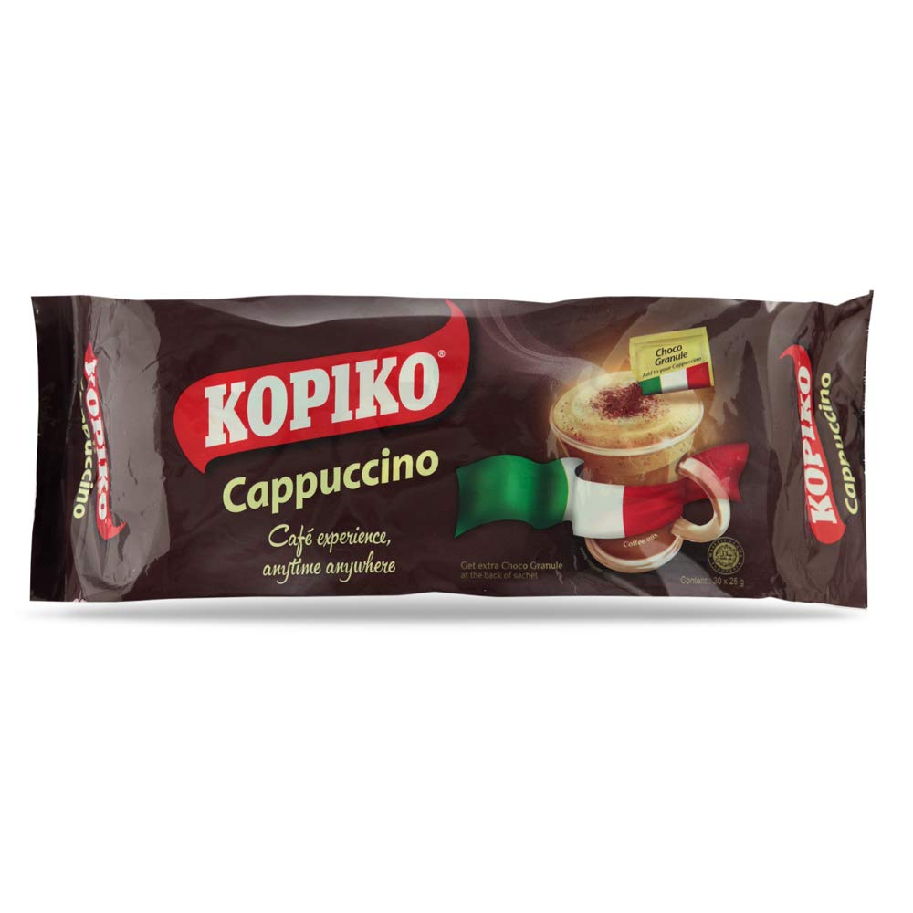 Kopiko Cappuccino Long Pack 3 in 1 Instant Coffee Mix 30 Bags, 25g, 2 Packs_AB