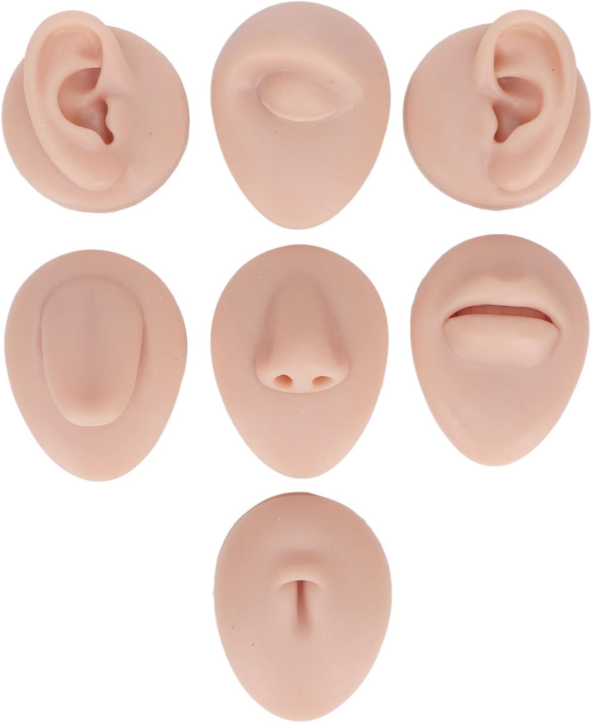 Soft Silicone Flexible Model Body Part Displays Set, Body Piercing Practice Model Simulation Ear Eye Nose Mouth Tongue and Belly Button Model for Novice Piercer (Medium Fleshcolor)
