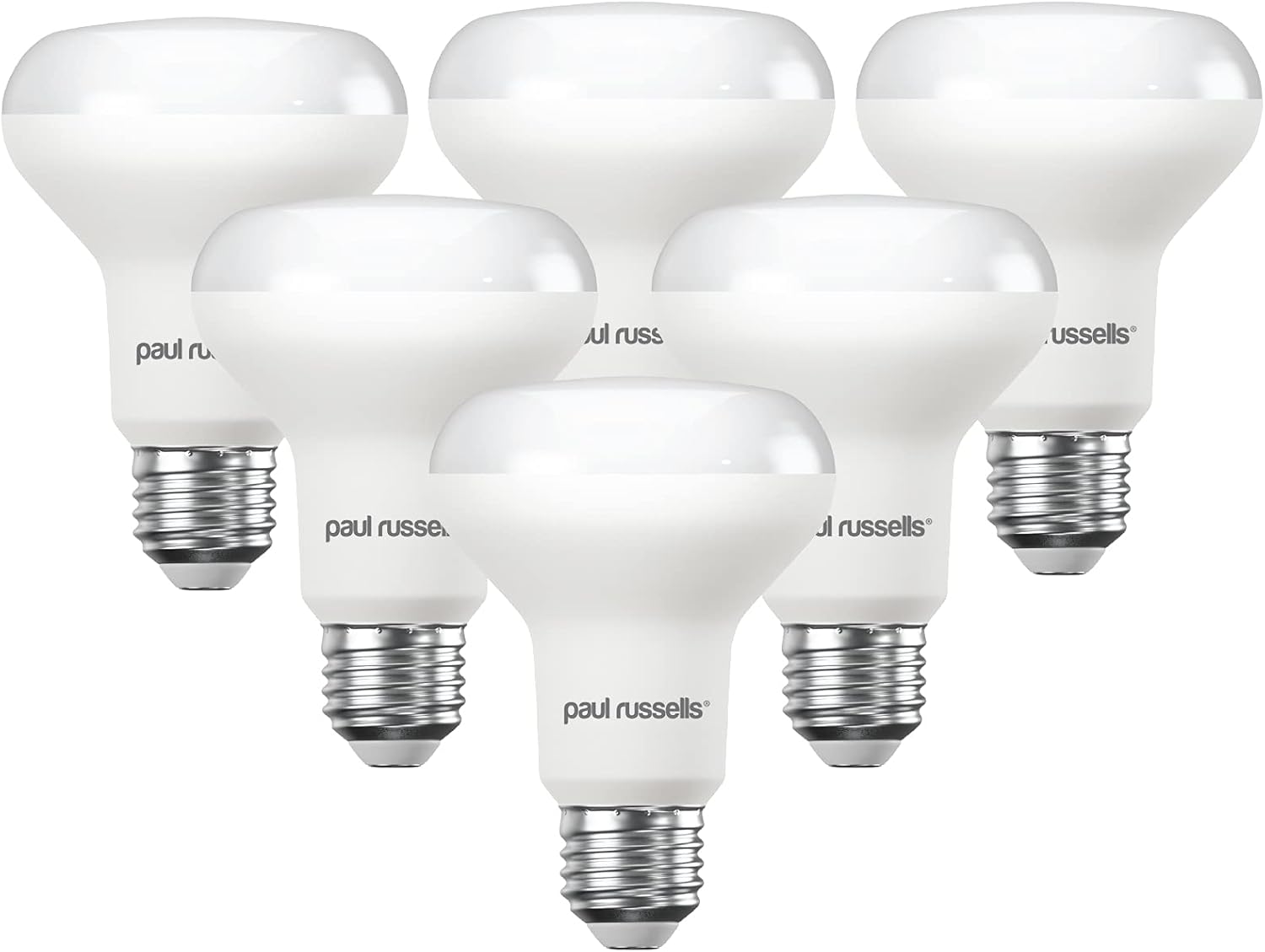 paul russells E27 Spotlight 11W LED Reflector R80 Light Edison Screw, 75w Equivalent Bulb, 1050 Lumen, 6500K Daylight, Frosted 120° Beam Angle ES Energy Saving Non-Dimmable Lightbulbs, Pack of 6