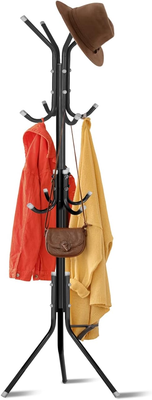 1ABOVE Metal Coat Rack, 12 Hooks Freestanding Clothes Tree, Home Office Bedroom Entryway Display Hall, Ideal for Hats, Scarves, Coat, Jackets, Umbrellas and Bags, H-170cm (BLACK)