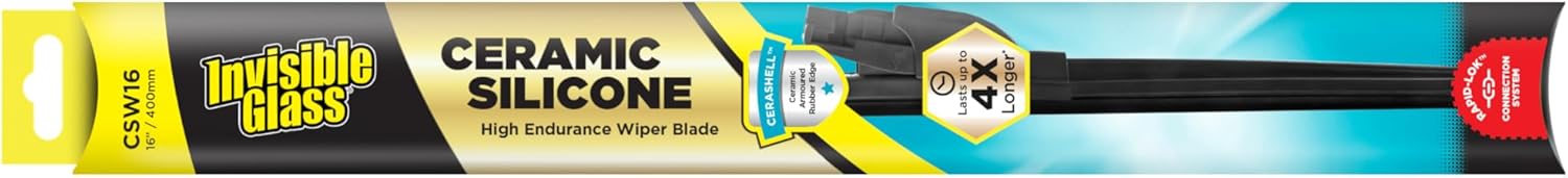 Invisible Glass 16" Ceramic Silicone Wiper Blade | Applies Water Repellent Coating On Windscreen | Multi-Fit Connection System | Single Front Wiper Blade