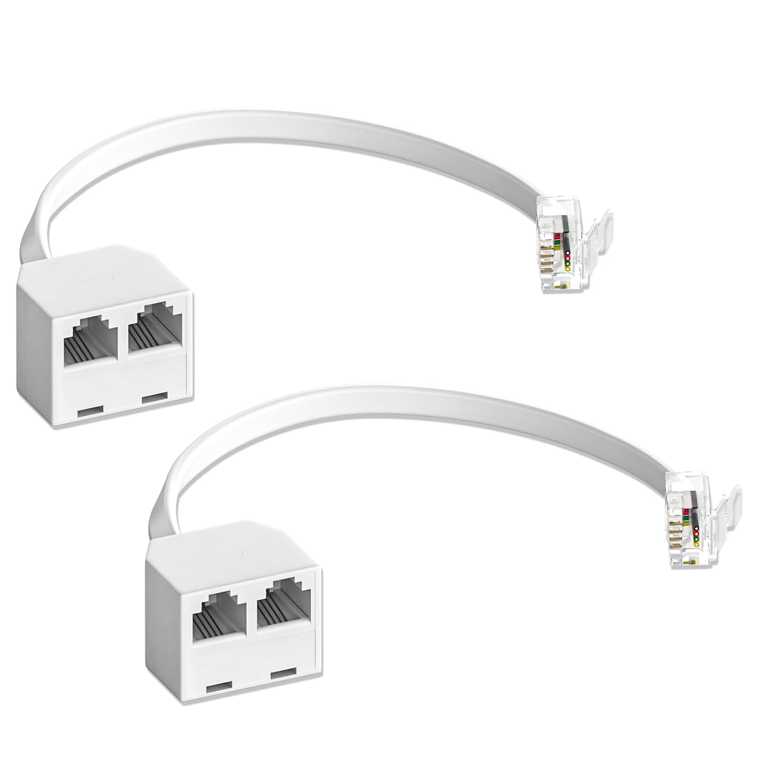 Goupchn Two Way Telephone Splitters RJ11 Male to Dual Female Cable 6P4C Telephone Wall Adaptor Separator White for Landline 2-Pack