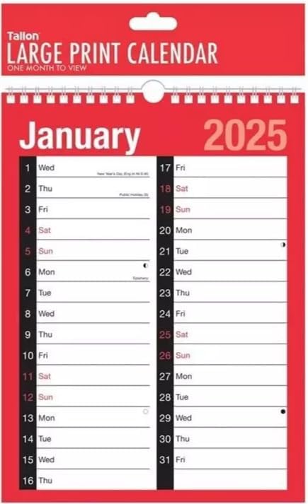 PaulStore 2025 Spiral Bound Month Wall Plan 2 Column Calendar Red And White