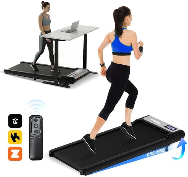 TODO Walking Pad with 9% Incline for Home, 3 In 1 Under Desk Treadmill with Remote Control and App, 3.0HP 2-6KM/H Portable Walking Treadmill, Capacity 110 kg