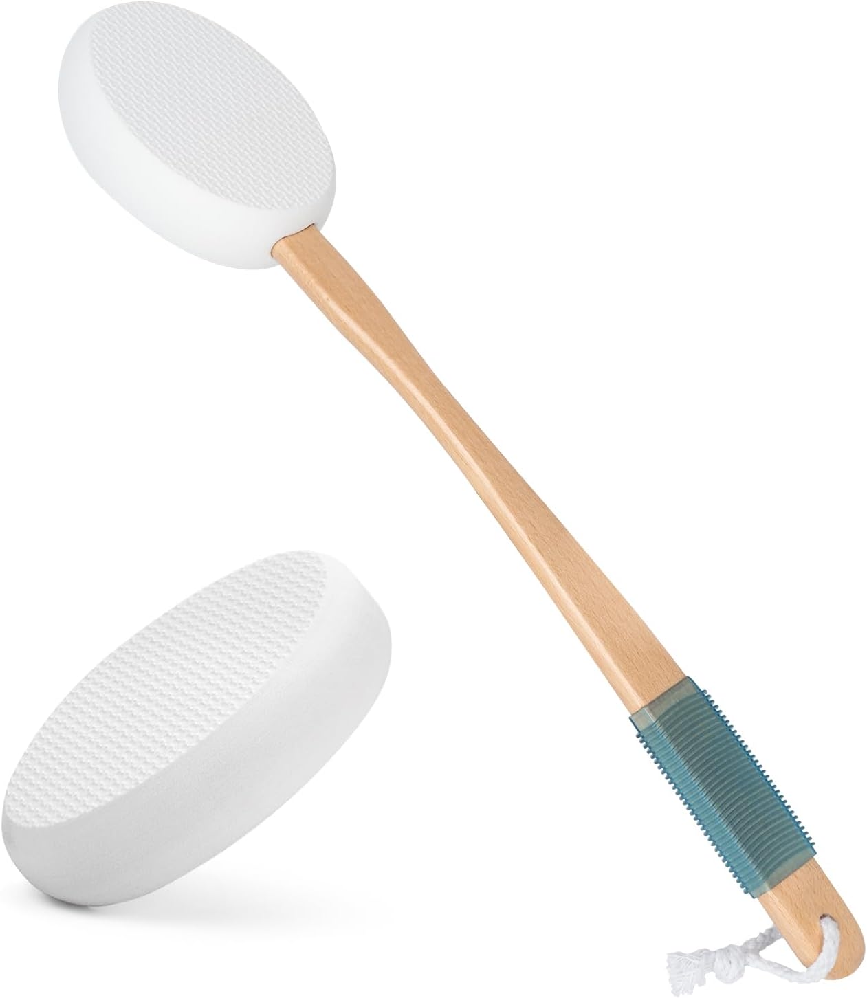 AmazerBath Lotion Applicator for Back, Feet, 2 Replacement Pads with 17" Curved Handle, Back Sunscreen Applicator for Kids, Elderly, Women, Apply Cream Medicine Moisturizer Tanner, White